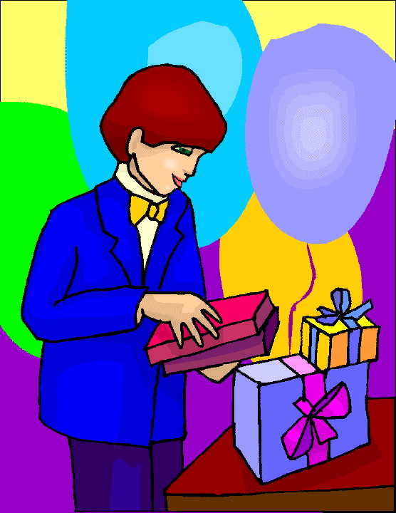 Boy opening birthday present
