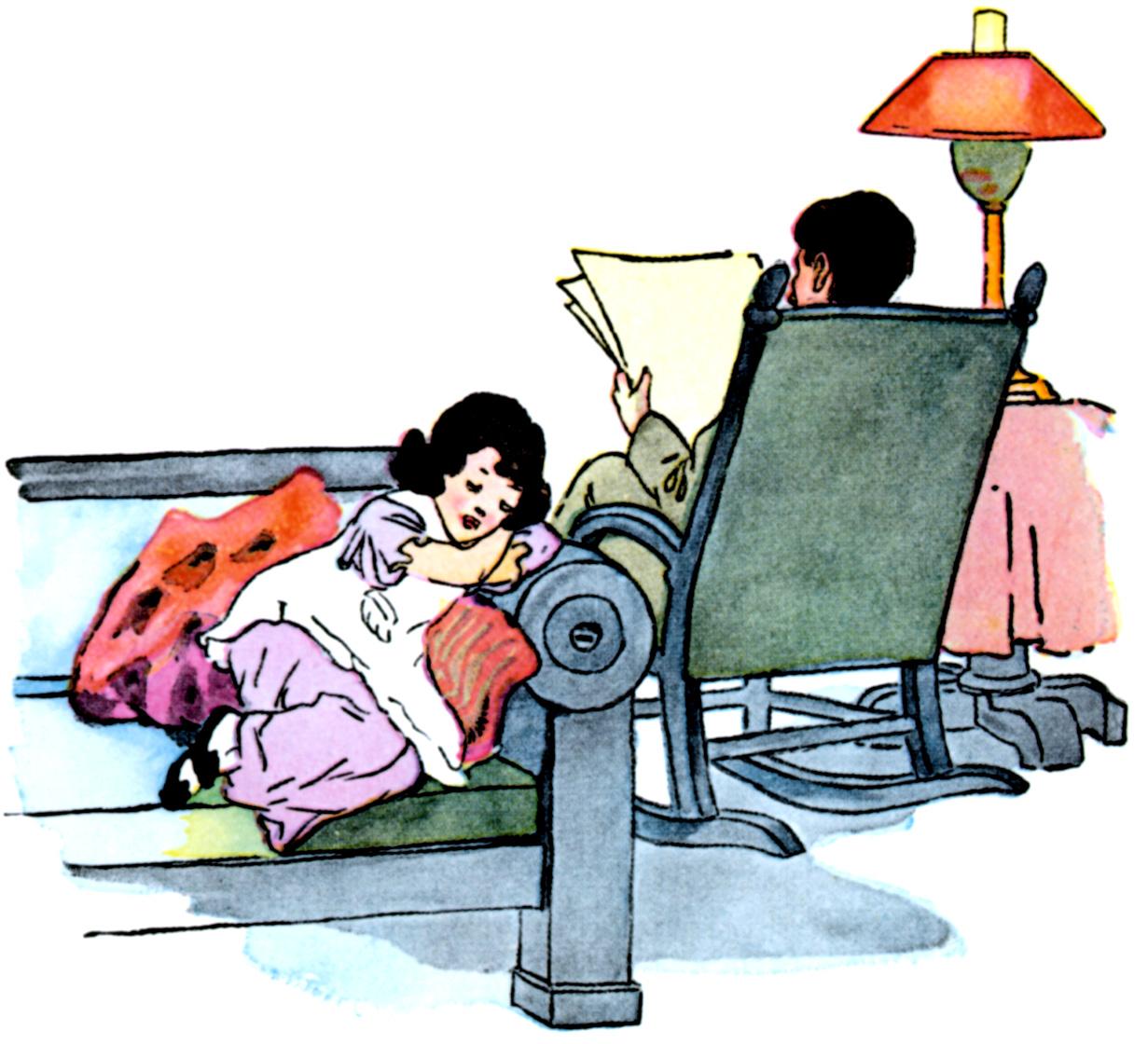 Family at home with newspaper